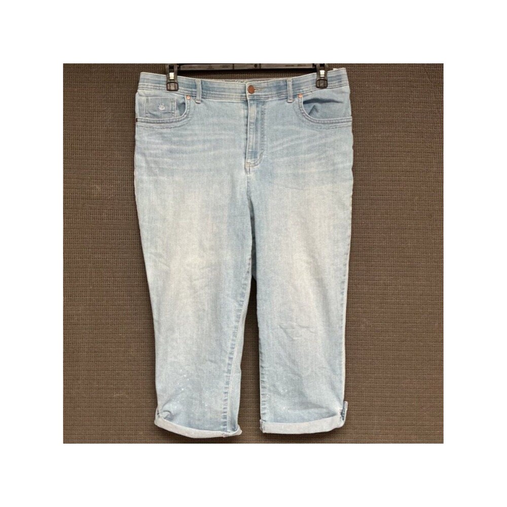 Gloria Vanderbilt Amanda Petite Women's Light Wash Denim Capris 14P Embroidered